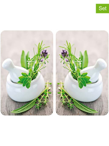 Wenko 2-delige set: fornuisafdekplaten "Kruidentuin" wit/groen - (L)30 x (B)52 cm