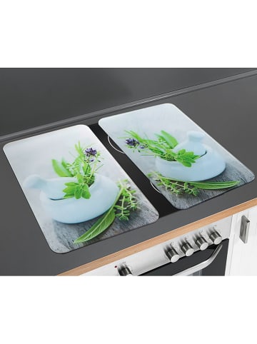 Wenko 2er-Set: Herdabdeckplatten "Kräutergarten" in Weiß/ Grün - (L)30 x (B)52 cm