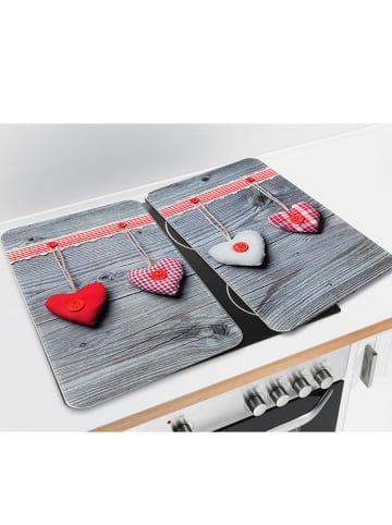 Wenko 2er-Set: Herdabdeckplatten "Herzen" in Grau/ Rot - (L)30 x (B)52 cm
