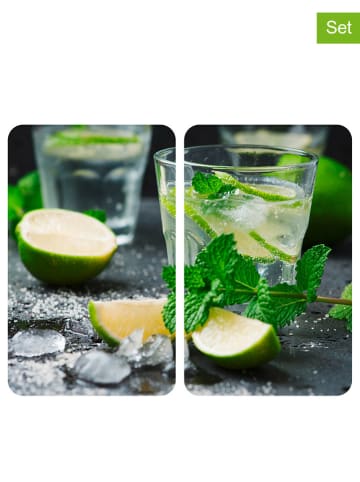Wenko 2er-Set: Herdabdeckplatten "Mojito" in Grün/ Grau - (L)30 x (B)52 cm