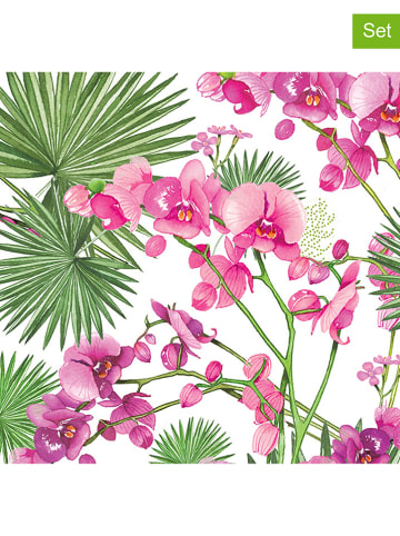 ppd 2er-Set: Servietten "Orchids & Palms" in Grün/ Pink - 2x 20 Stück