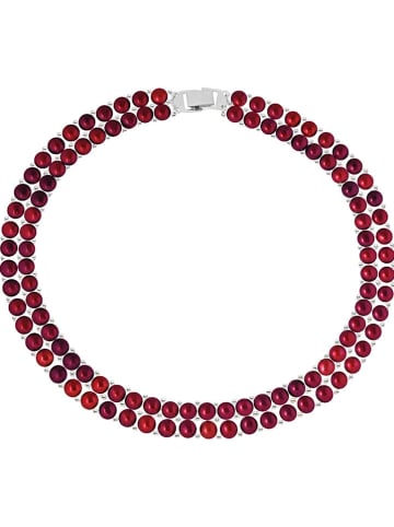 Pearline Naszyjnik w kolorze czerwonym z perłami - dł. 40 cm