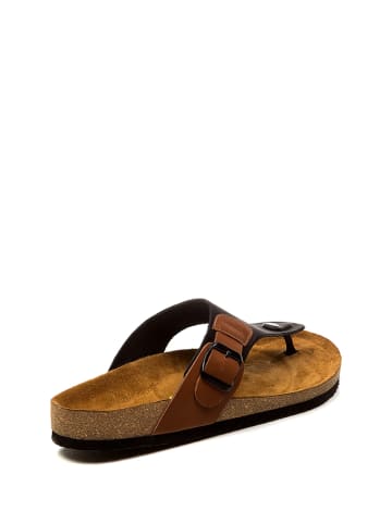 Comfortfusse Leder-Zehentrenner in Schwarz/ Braun