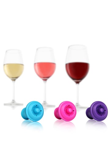 Vacu Vin 3-delige set: wijnsluitingen lichtblauw/roze/paars