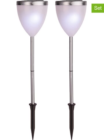 Best Season 2-delige set: ledsolartuinstekers chroomkleurig - (H)34 cm