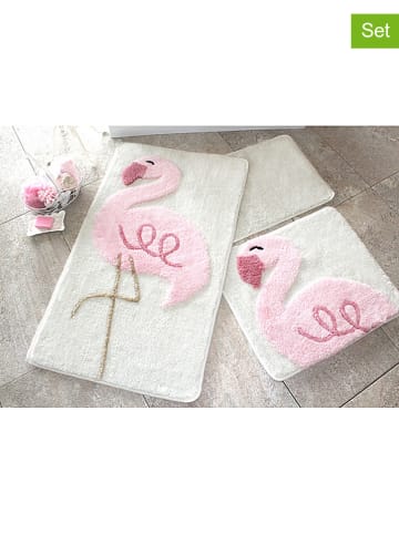 Colorful Cotton Dywaniki łazienkowe (3 szt.) "Flamingo' w kolorze biało-różowym