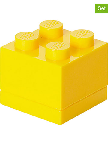 LEGO 3-delige set: opbergboxen "Mini 4" geel - (B)4,6 x (H)4,3 x (D)4,6 cm
