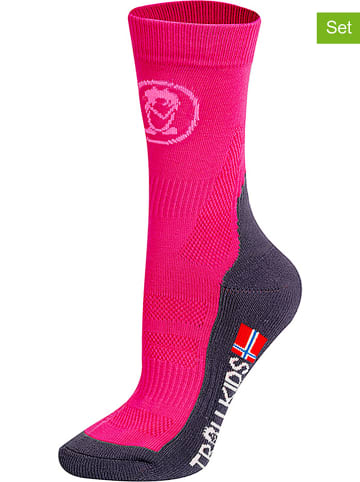 Trollkids Skarpety trekkingowe (2 pary) "Mid Cut Socks II" w kolorze różowym