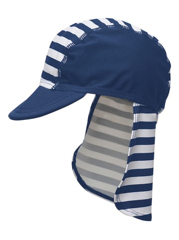 Playshoes Czapka "Maritime" w kolorze granatowo-białym z osłoną karku