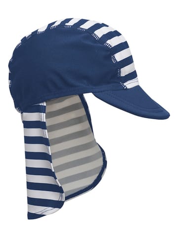 Playshoes Czapka "Maritime" w kolorze granatowo-białym z osłoną karku