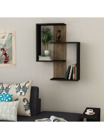 HanahHome Wandregal "Paranoid" in Anthrazit/ Eiche - (B)64 x (H)85 x (T)22 cm