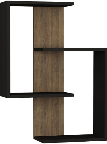HanahHome Wandregal "Paranoid" in Anthrazit/ Eiche - (B)64 x (H)85 x (T)22 cm