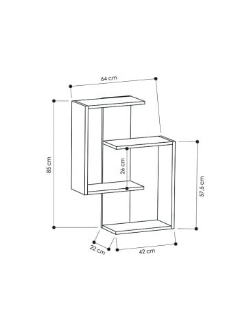 HanahHome Wandregal "Paranoid" in Anthrazit/ Eiche - (B)64 x (H)85 x (T)22 cm