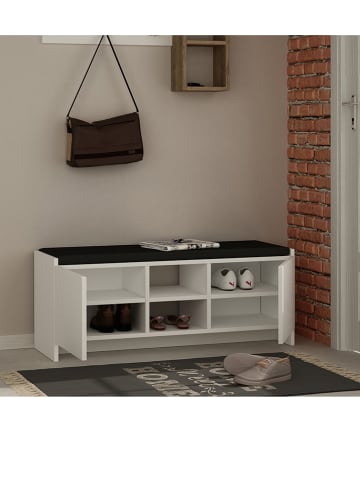 HanahHome Schuhbank "Zulla" in Weiß/ Schwarz - (B)110 x (H)40 x (T)37 cm