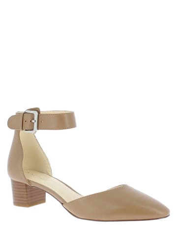Nine West Skórzane czółenka w kolorze beżowym z paskiem