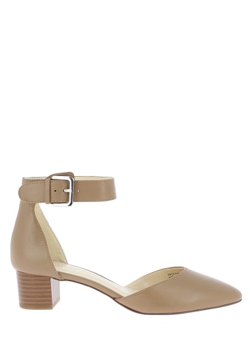 Nine West Skórzane czółenka w kolorze beżowym z paskiem