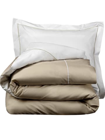 De Witte Lietaer Perkal beddengoedset "Bumblebee" wit/taupe