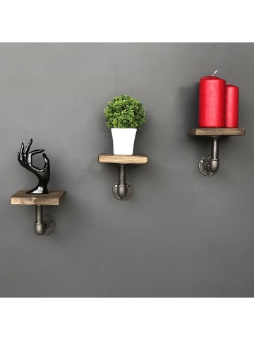 Evila 3er-Set: Wandregale "Raf005" in Walnuss - (B)15 x (H)15 x (T)15 cm