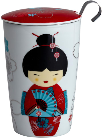 Eigenart Theekop "Teaeve - Little Geisha" wit/rood/lichtblauw - 350 ml