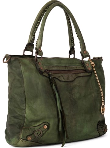 Mia Tomazzi Leren schoudertas "Comasina" groen - (B)35 x (H)30 x (D)9 cm