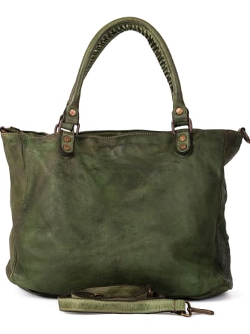 Mia Tomazzi Leren schoudertas "Comasina" groen - (B)35 x (H)30 x (D)9 cm