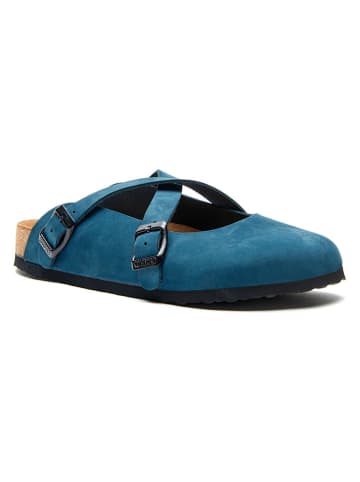 Comfortfusse Leder-Clogs in Dunkelblau