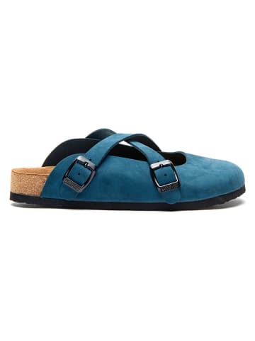 Comfortfusse Leder-Clogs in Dunkelblau