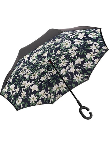 Le Monde du Parapluie Inside-Out-Schirm "Flowers" in Schwarz/ Grün - Ø 85 cm