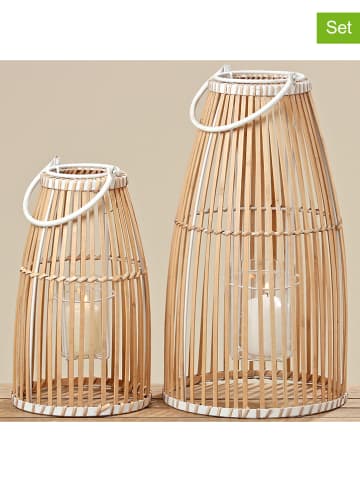 Boltze 2-delige set: windlichten "Flint" naturel