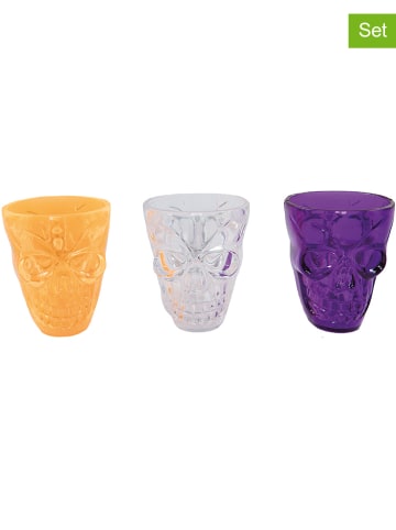 Rubie`s 3er-Set: Schnapsgläser "Skull" in Lila/ Transparent/ Orange