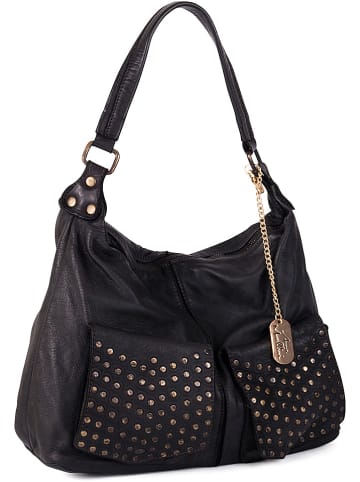 Anna Morellini Leder-Schultertasche "Camilla" in Schwarz - (B)36 x (H)29 x (T)10 cm