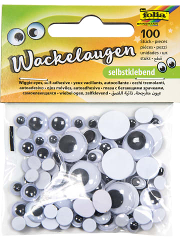 Folia Wackelaugen in Weiß/ Schwarz - 100 Stück