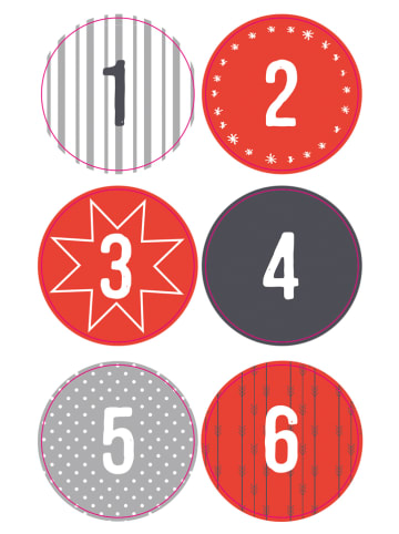 folia PAPER Sticker "Adventskalender" in Rot/ Grau/ Schwarz - 72 Stück
