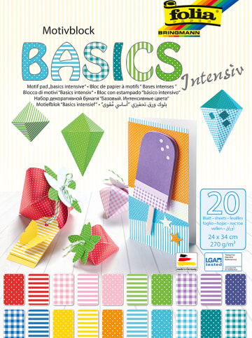 folia PAPER Motivkarton "Basic Intensiv" in Bunt - 20 Blatt - (L)34 x (B)24 cm