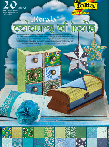 Folia Naturpapier "Colours of India - Kerala" in Blau/ Grün - 20 Blatt - DIN A4