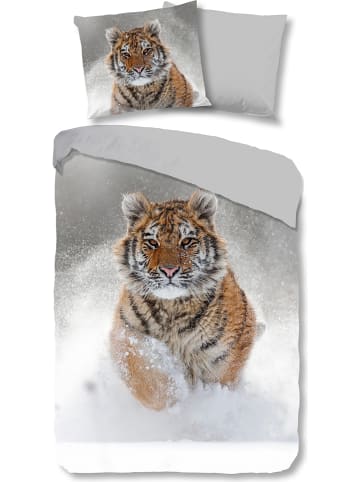 Good Morning Flanellen beddengoedset "Snow Tiger" grijs