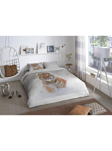 Good Morning Flanellen beddengoedset "Snow Tiger" grijs
