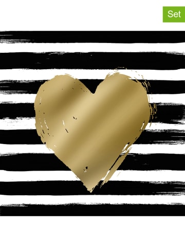 ppd Serwetki (40 szt.) "Heart & Stripes" w kolorze czarno-złotym