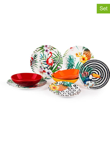 Trendy Kitchen by EXCÉLSA 18-częściowy zestaw talerzy "Tropical Chic" ze wzorem