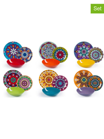 Trendy Kitchen by EXCÉLSA 18-częściowy zestaw talerzy "Mandala Etno" ze wzorem