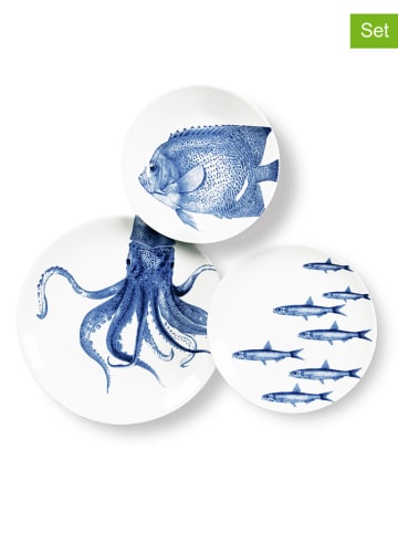 Trendy Kitchen by EXCÉLSA 3-częściowy zestaw "Flore et Faune - Nr. 5" w kolorze biało-niebieskim