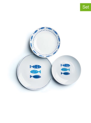 Trendy Kitchen by EXCÉLSA 18-częściowy zestaw talerzy w kolorze biało-niebieskim