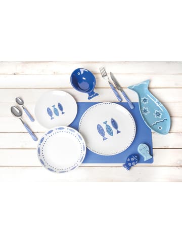 Trendy Kitchen by EXCÉLSA 18-częściowy zestaw talerzy w kolorze biało-niebieskim