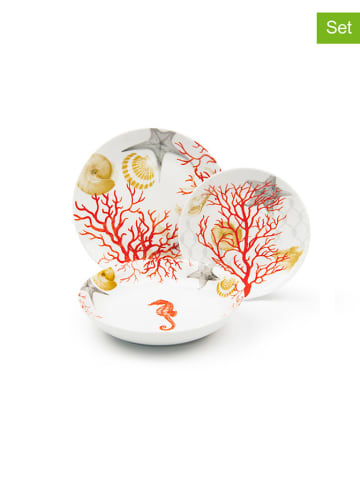 Trendy Kitchen by EXCÉLSA 18-częściowy zestaw talerzy "Coral" ze wzorem