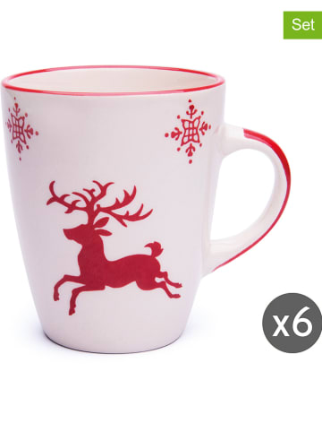 Trendy Kitchen by EXCÉLSA Kubki (6 szt.) "Reindeer" w kolorze biało-czerwonym do kawy - 280 ml
