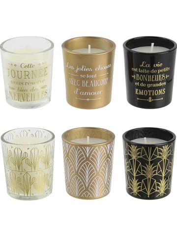Rétro Chic 6-delige set: geurkaarsen zwart/wit/goudkleurig - (H)5 x Ø 4,5 cm