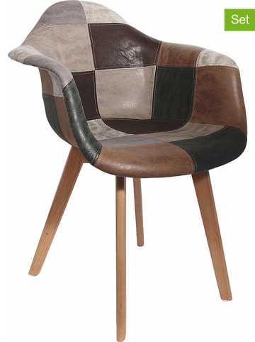 Ethnical Life 2-delige set: fauteuils bruin/grijs - (B)62 x (H)84 x (D)59 cm