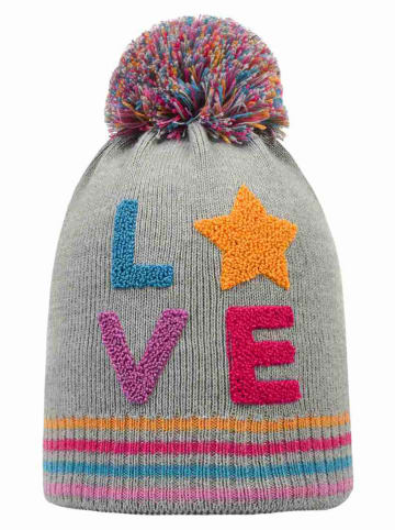 Döll Muts met pompon grijs/meerkleurig