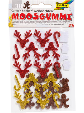 folia PAPER Glitter-schuimrubberstickers "Kerst" rood/goudkleurig/bruin - 38 stuks