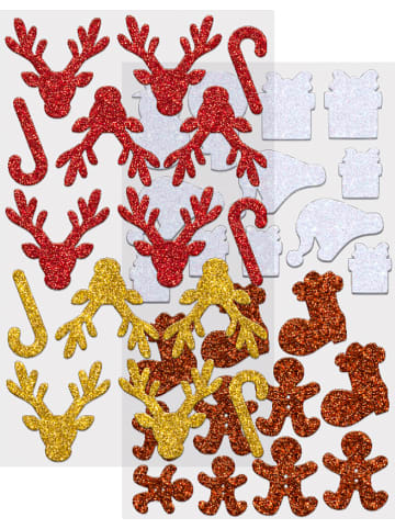 Folia Glitter-schuimrubberstickers "Kerst" rood/goudkleurig/bruin - 38 stuks